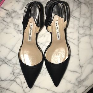 Manolo Blahnik Low Heel Leather Slingback